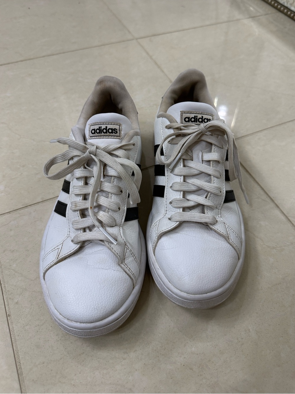 adidas White Sneakers with Black Three-Stripes